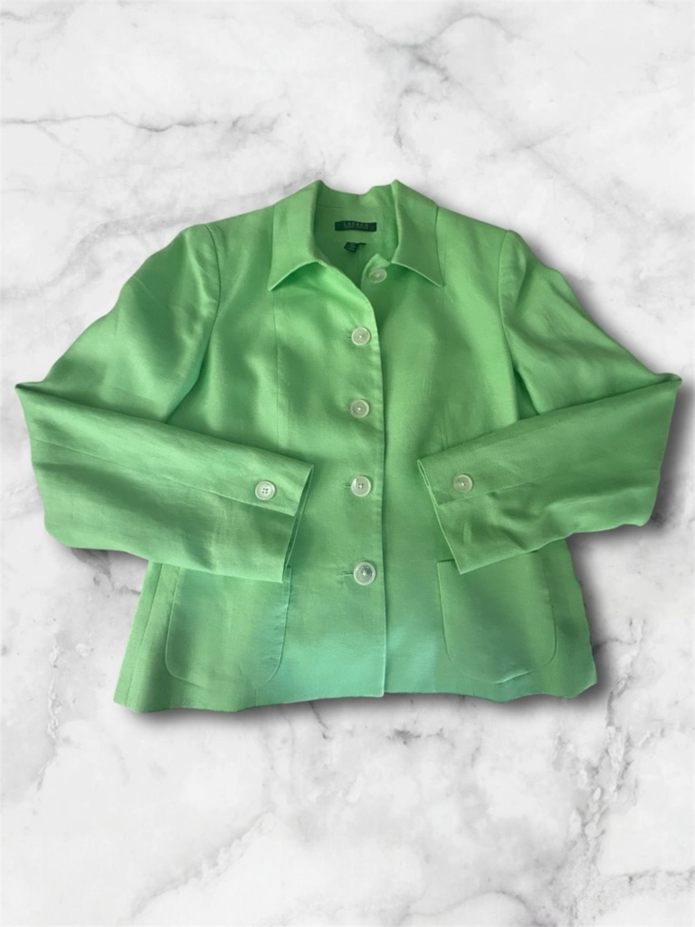 Vintage Y2K Lauren Ralph Lauren Green Linen Button-Front Blazer Jacket Size 10 - Picture 7 of 11